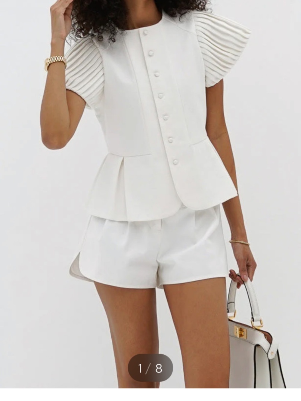 NWT Vita Grace "Diane" White Textured Pleat shoulder Top size Small